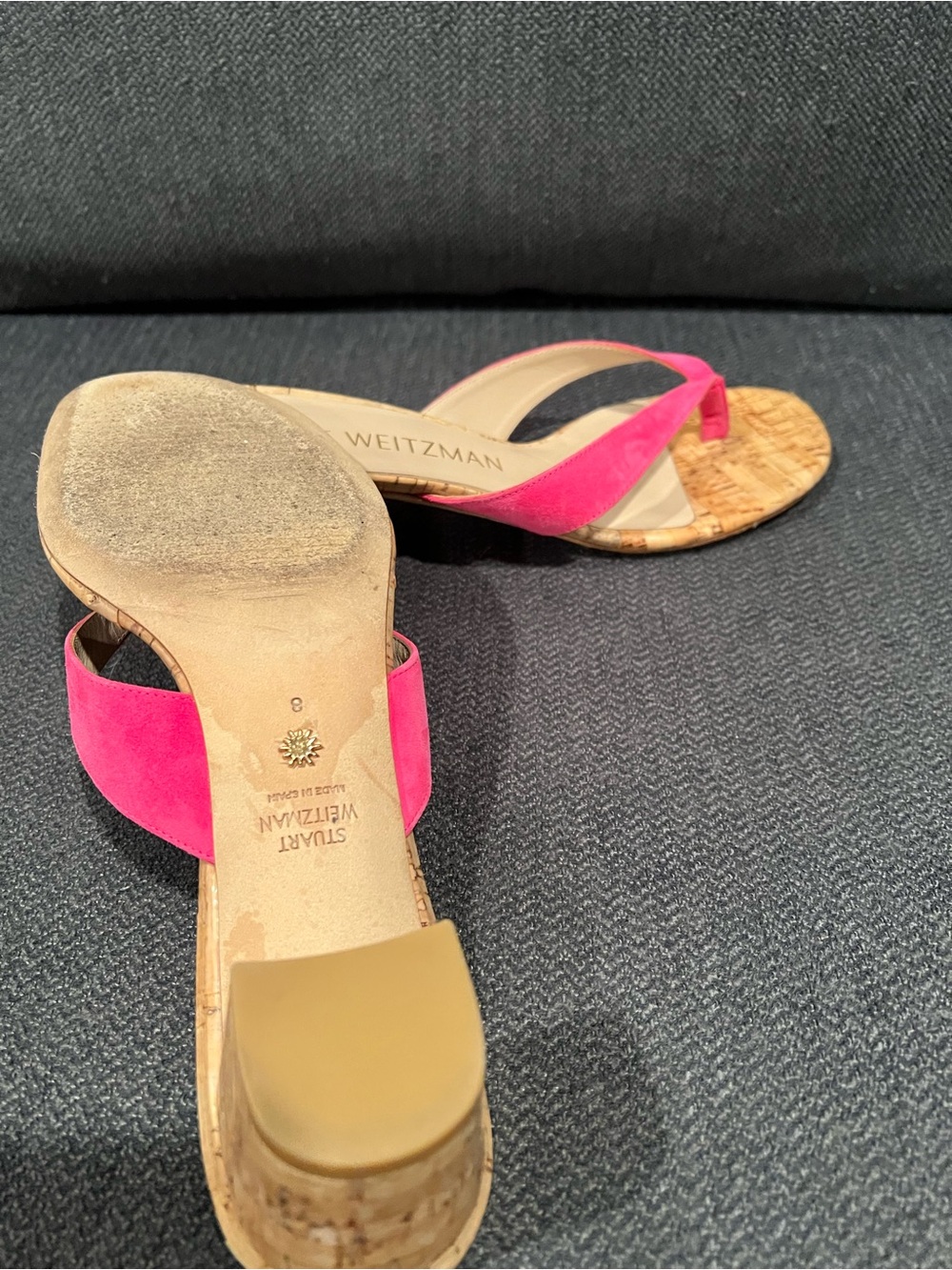 Stuart Weitzman Hot Pink Cork Thong Sandals - Picture 3 of 3